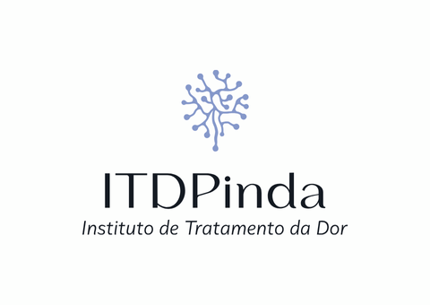 Logotipo do ITDPinda (Instituto de Tratamento da Dor) com um gráfico semelhante a um neural acima do texto.