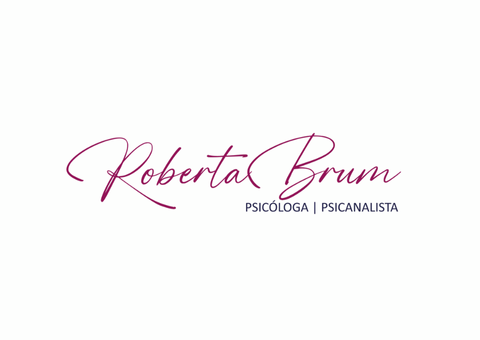 Logotipo de Roberta Brum, psicóloga e psicanalista, em letra cursiva roxa.