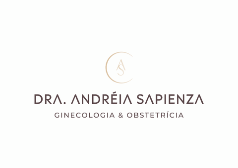 Logotipo da Dra. Andréia Sapienza, ginecologista e obstetra. Apresenta texto e um 