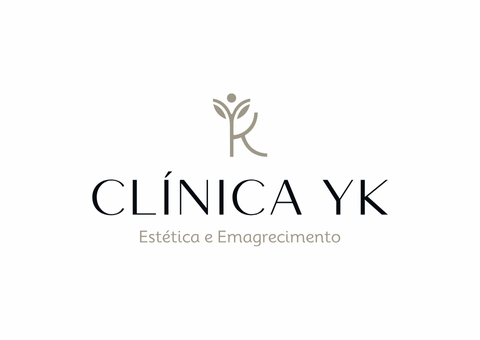Logotipo da Clínica YK: texto e iniciais estilizadas com design que lembra uma planta, promovendo estética e perda de peso.