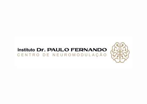 Logotipo do Instituto Dr. Paulo Fernando, um centro de neuromodulação, com gráfico e texto do cérebro.