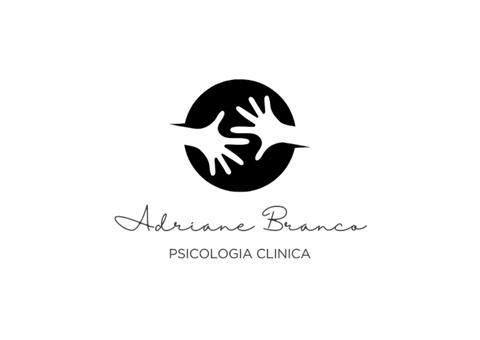 Logotipo: Círculo preto com mãos estendidas uma em direção à outra, nome 