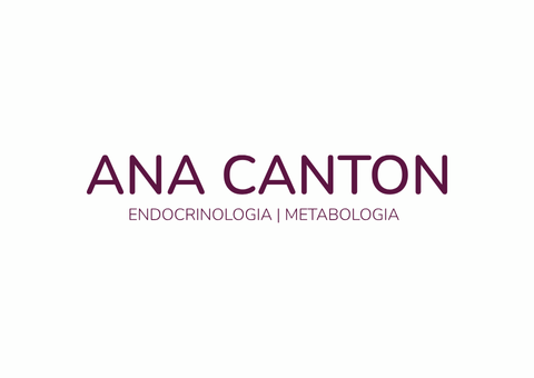 Ana Canton em texto roxo escuro sobre as palavras Endrinologia | Metabolologia em roxo mais claro.