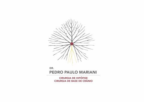 Logotipo: gráfico em forma de árvore com nome do médico e especialidades em português.