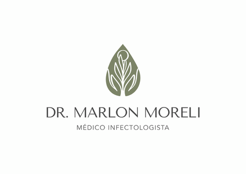 Logotipo do Dr. Marlon Moreli, médico. Apresenta um desenho em forma de folha verde acima do seu nome 