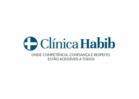Logotipo da Clínica Habib: cruz azul com o texto 