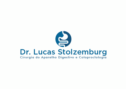 Logotipo do Dr. Lucas Stolzemburg, cirurgião digestivo e coloproctologista. Apresenta um símbolo médico e texto em azul.