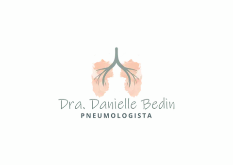 Logotipo da Dra. Danielle Bedin, pneumologista. Pulmões em aquarela em tons de pêssego e cinza, com o nome da médica abaixo.