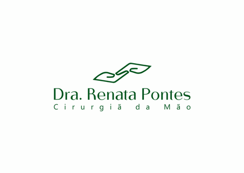 Logotipo da Dra. Renata Pontes, cirurgiã de mão, com duas mãos em verde, estendidas uma em direção à outra.