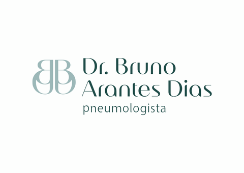 Logotipo do Dr. Bruno Arantes Dias, pneumologista, com iniciais e nome em fonte azul-petróleo escura.