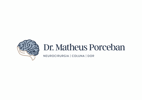 Logotipo do Dr. Matheus Porceban, neurocirurgião especializado em coluna e dor. Apresenta um cérebro em azul e bege.