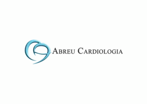 Logotipo: Design em formato de coração azul com texto “Abreu Cardiologia”.
