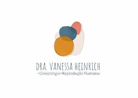 Logotipo da Dra. Vanessa Heinrich, ginecologista, com formas abstratas coloridas: dourado, azul e rosa.