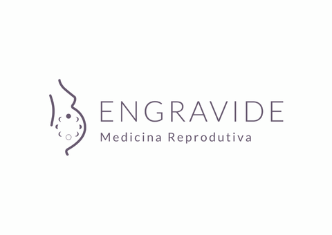 Logotipo para clínica de medicina reprodutiva; barriga de grávida estilizada com feto, 