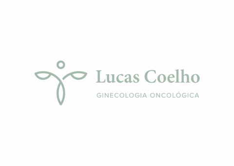 Logotipo para Lucas Coelho, especialista em oncologia ginecológica. Design verde com símbolo de pessoa.