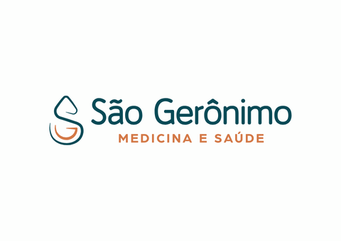 Logo for São Gerônimo Medicina e Saúde, with text and icon in teal and brown.