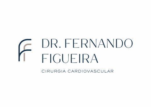 Logotipo do Dr. Fernando Figueira, cirurgião cardiovascular. Apresenta as iniciais FF e texto em azul-escuro.