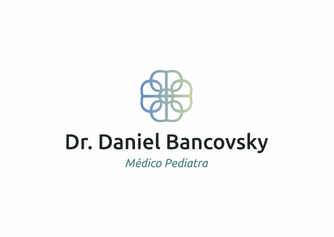 Logotipo do Dr. Daniel Bancovsky, Médico Pediatra. Apresenta um emblema floral azul-esverdeado e texto cinza-escuro.