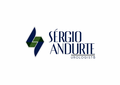 Logotipo: Design geométrico azul e verde com texto 
