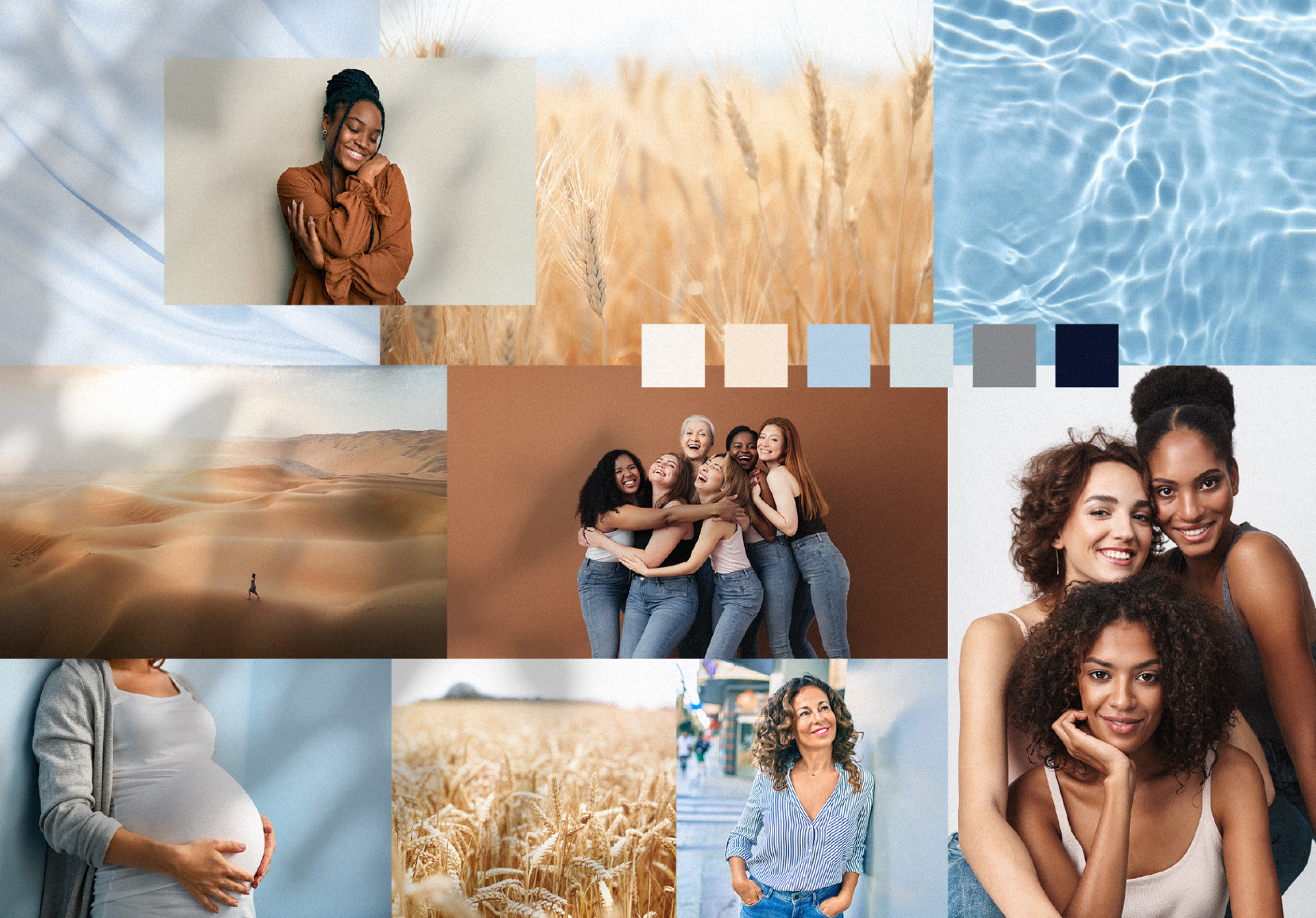 Uma colagem de imagens de uma mulher grávida e um grupo de mulheres.