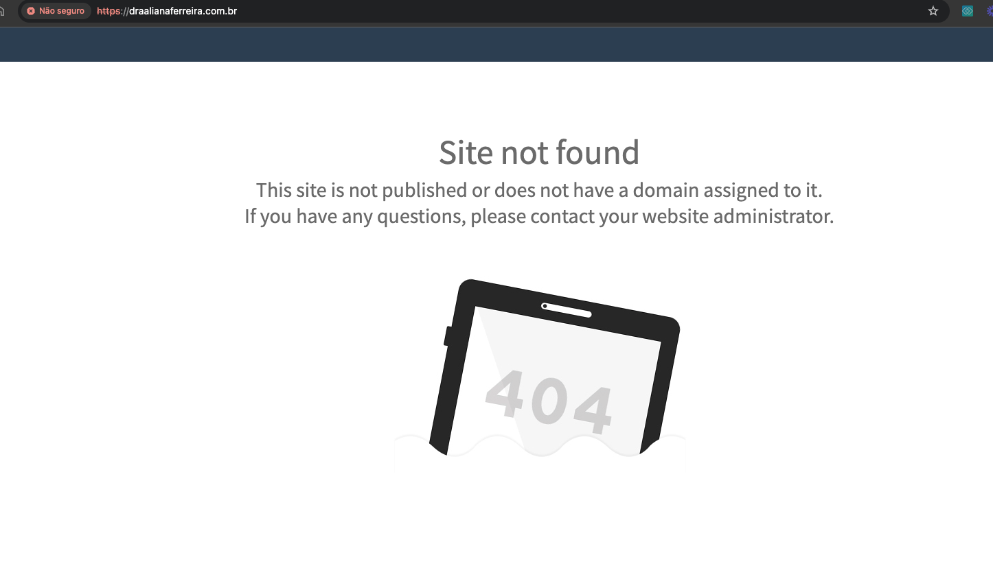 Uma captura de tela de um site que diz `` site não encontrado ''.