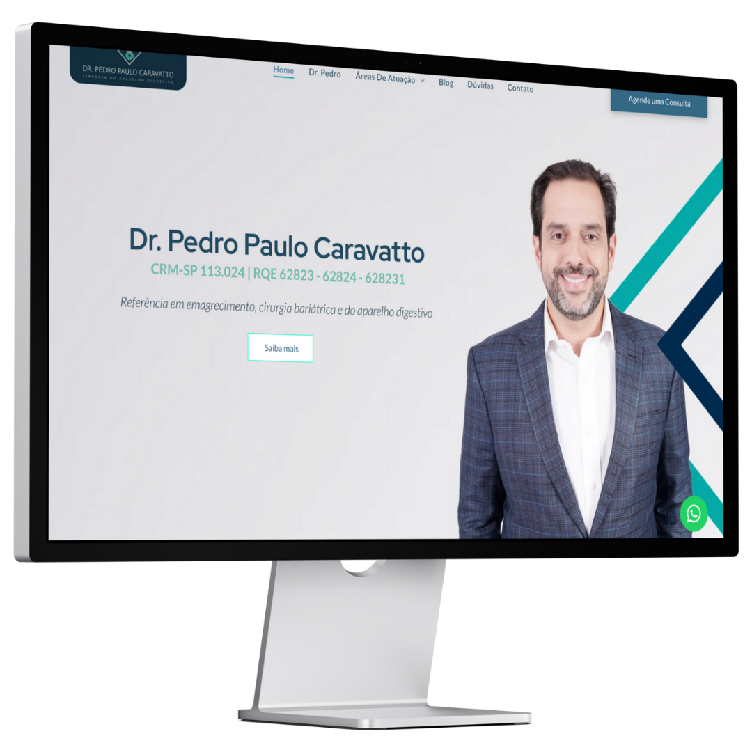 Um monitor de computador exibindo um site do Dr. Pedro Paulo Caravatto