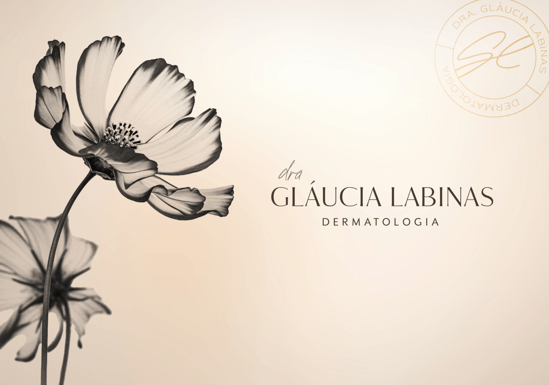 Logo da Dra. Gláucia Labinas em um fundo claro, com uma flor ao lado.