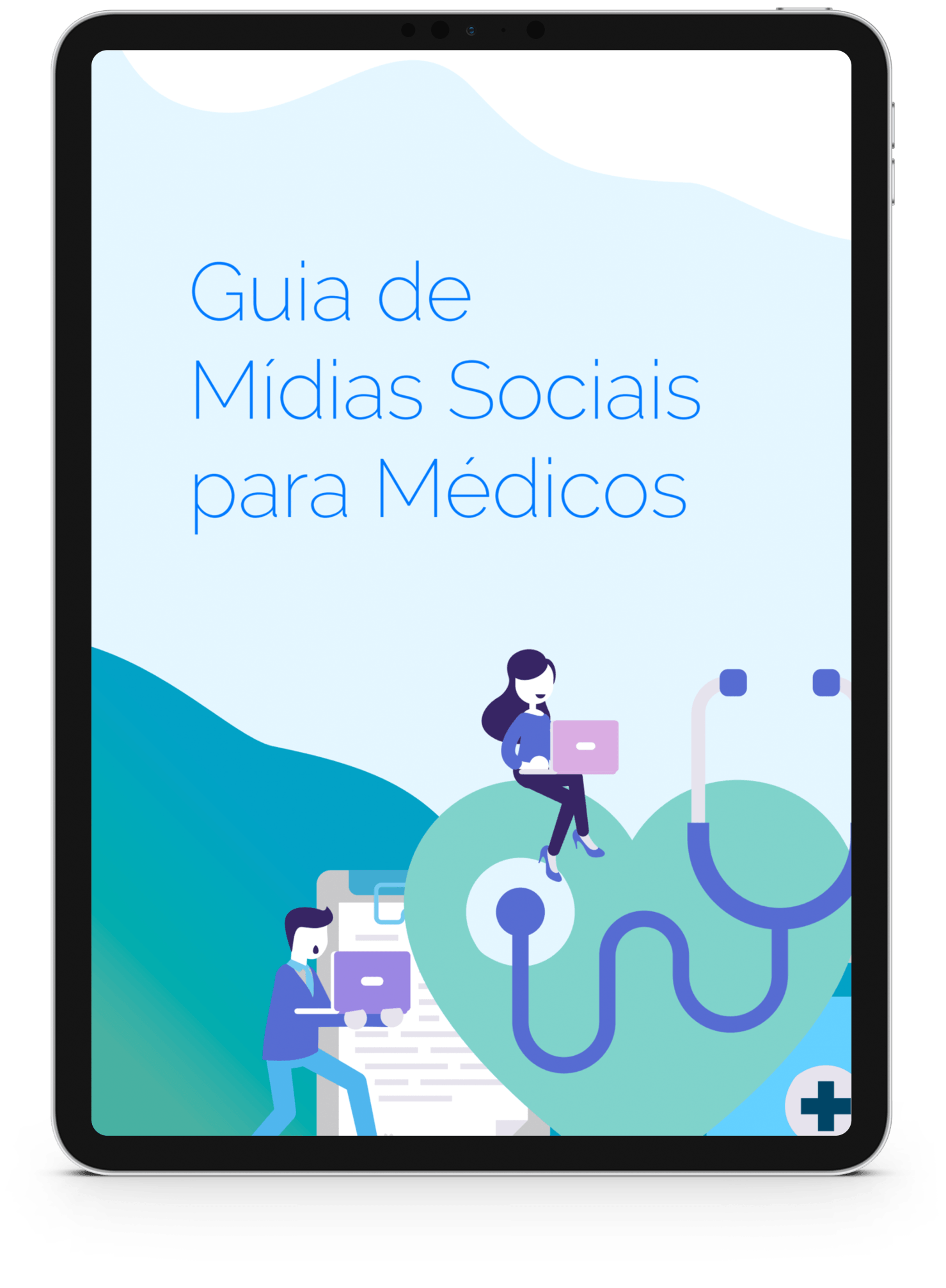 Um tablet com um estetoscópio e um coração.