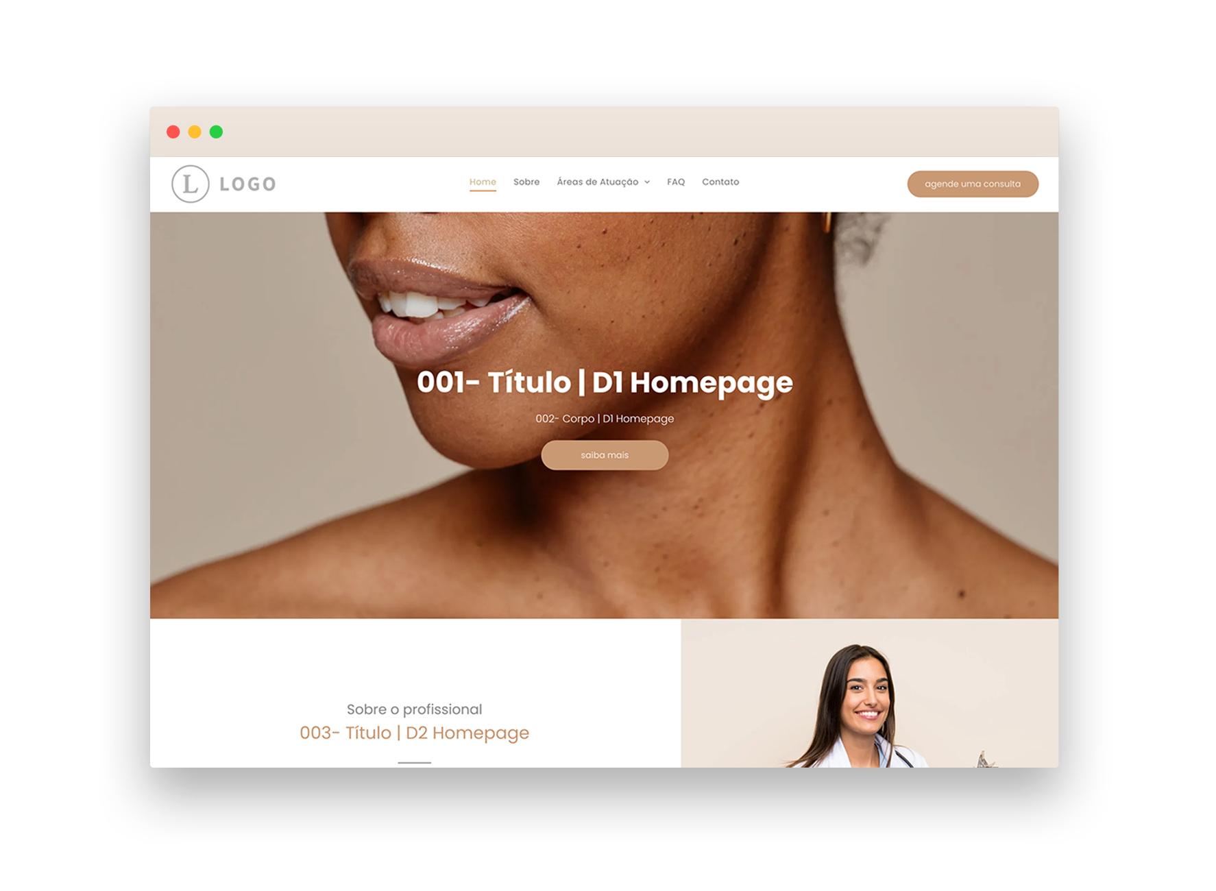O pescoço de uma mulher é mostrado na página inicial de um site.