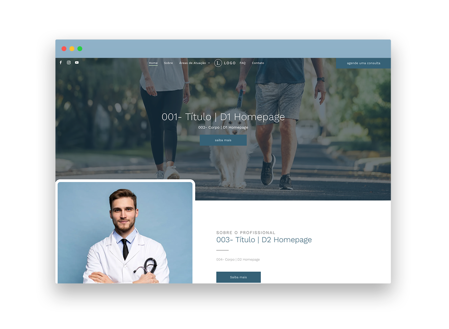 Um médico está diante de uma tela de computador com a foto de um homem passeando com um cachorro.