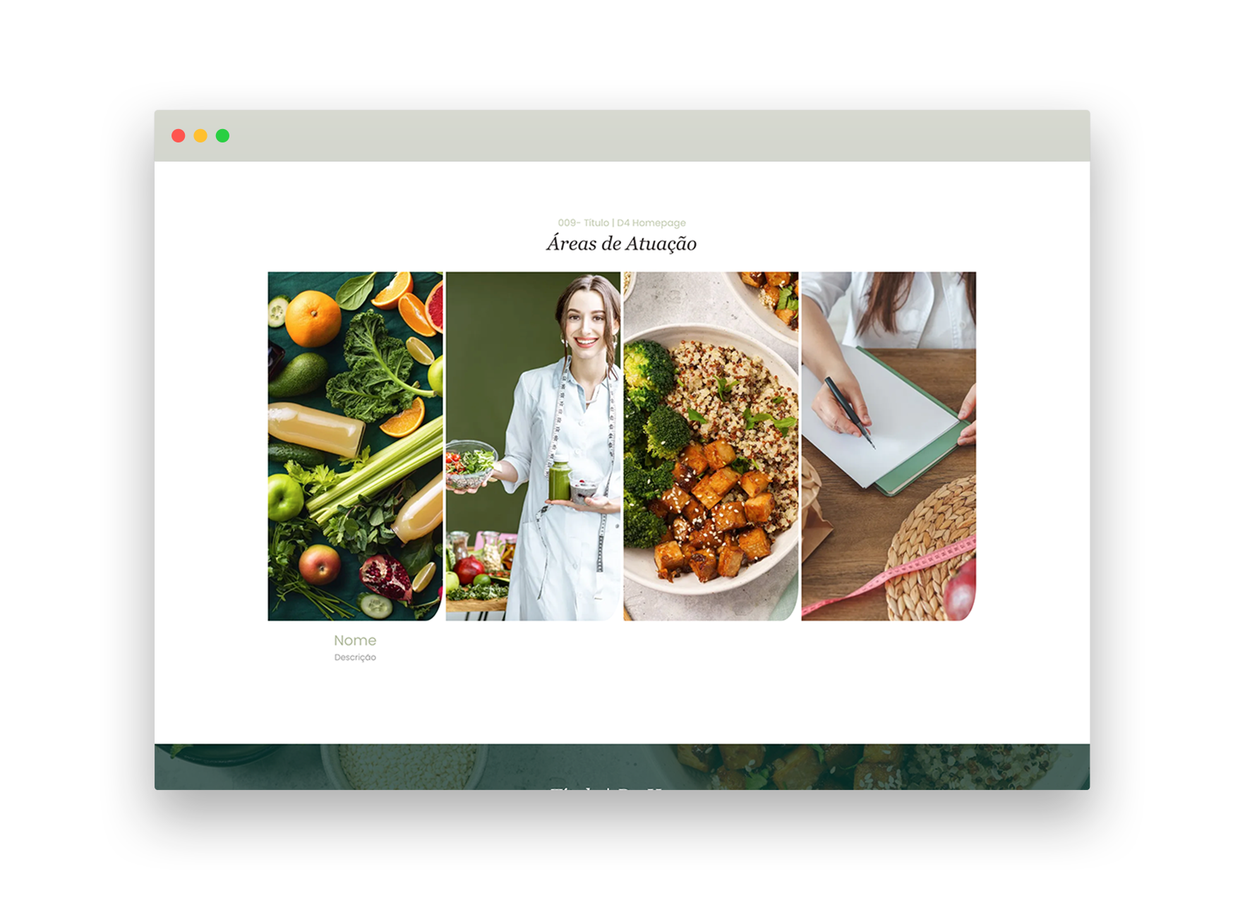 Uma tela de computador com uma colagem de fotos de comida e uma mulher.