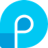 un cerchio blu con una lettera p bianca al suo interno.