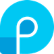 un cerchio blu con una lettera p bianca al suo interno.