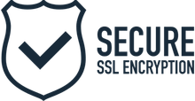 A logo for secure ssl encryption with a check mark on a shield.