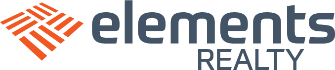 A logo for elements realty is shown on a white background.