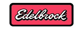A red and white edelbrock logo on a white background.