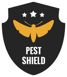 A shield with a moth on it that says pest shield