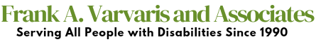 The logo for frank a. varvaris and associates is serving all people with disabilities since 1990.