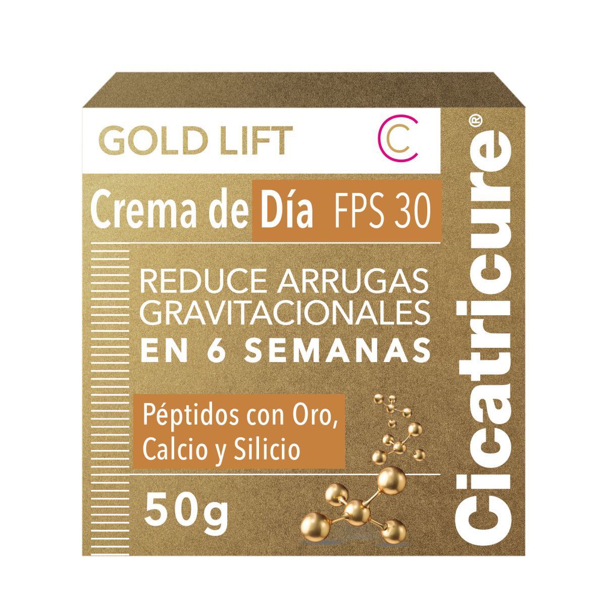Crema de día Gold Lift con FPS 30 que reduce las arrugas en 6 semanas. Contiene péptidos con oro, calcio y silicio (50 g).