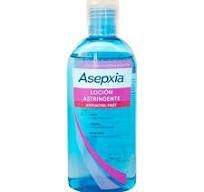 Botella azul de loción astringente Asepxia.