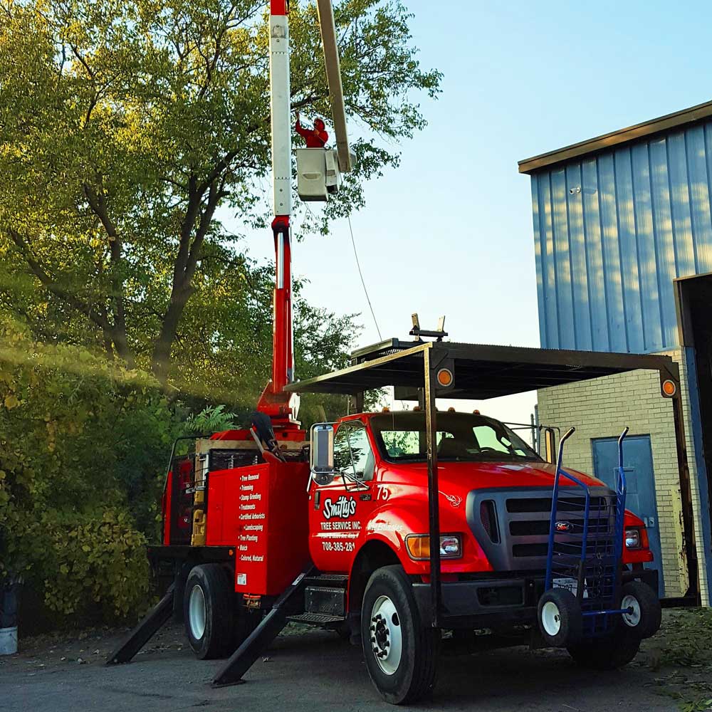 Truck with Elevated Platform — Alsip, IL — Smitty’s Tree Service