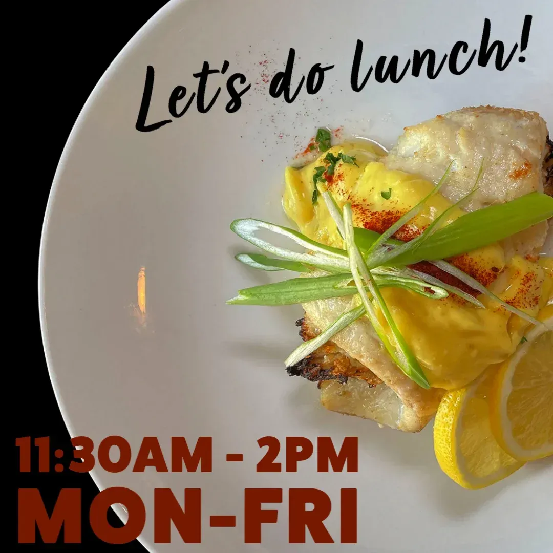 A plate of food with the words let 's do lunch on it