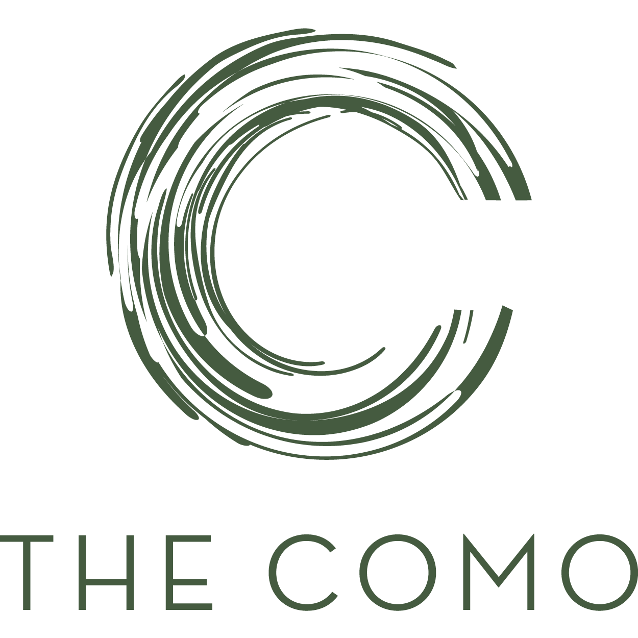 The como logo is a green circle with the letter c in the middle.