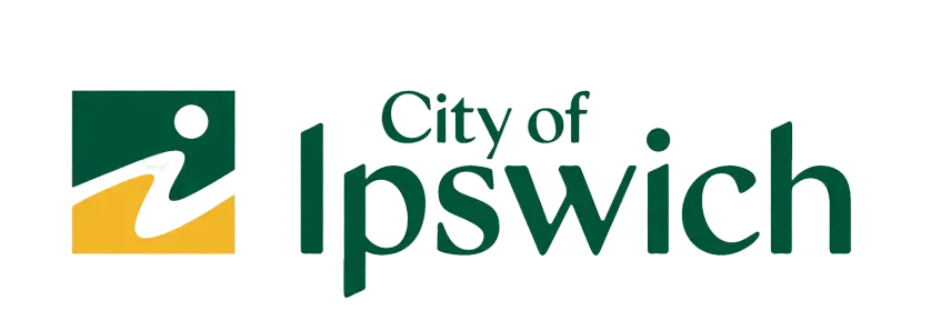 City of Ipswich logo: green square with white dot, yellow wave, and the word 