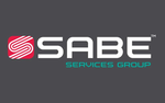 Logo for SABE Services Group, with a red and white S icon to the left of the white word 