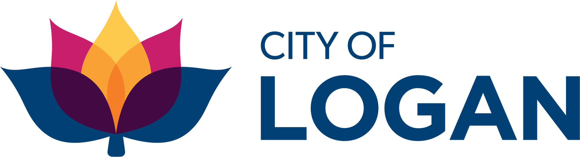 City of Logan logo, featuring a colorful flower emblem and text in blue.
