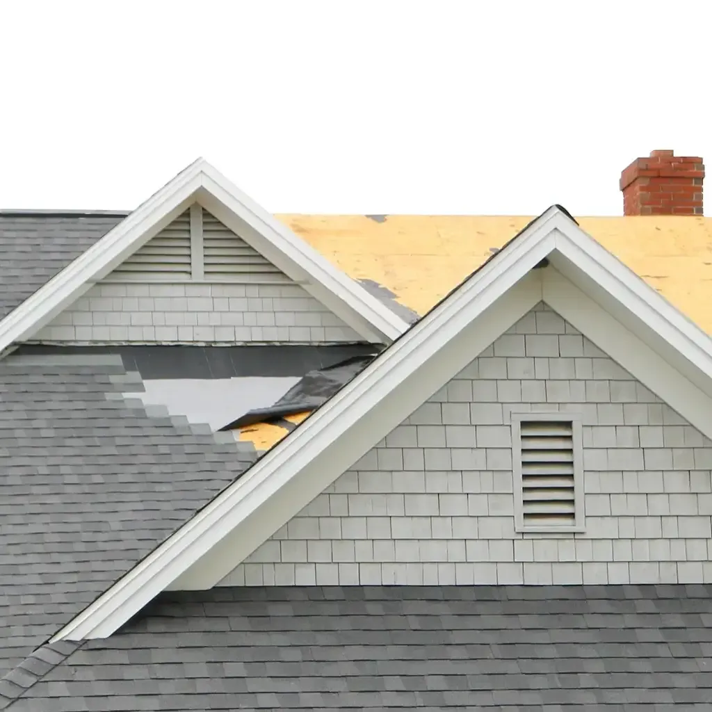 Roofing work. Roof replacement. Asphal shingles.