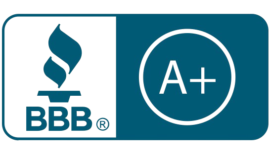 A blue bbb logo with a flame and a plus sign