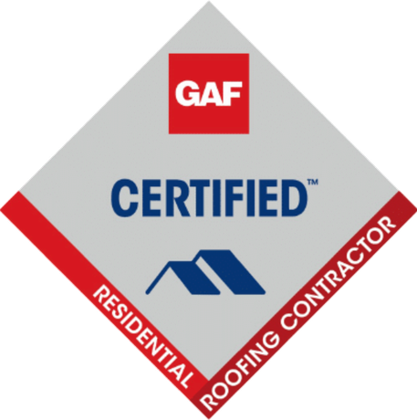 A logo for a certified residential roofing contractor