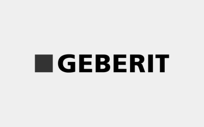 Een zwart-wit logo voor Geberit op een witte achtergrond.